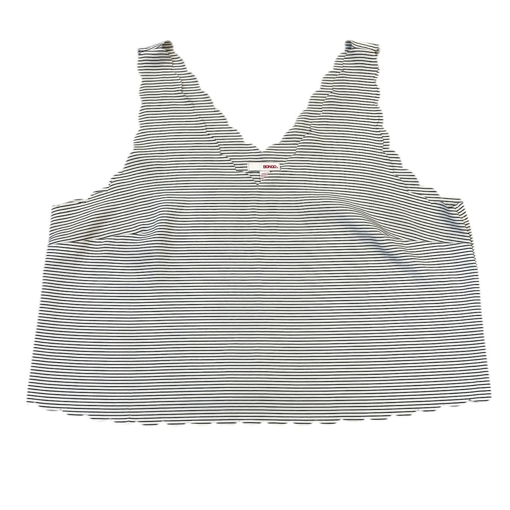 Bongo Cropped Tank Top Lightweight Black White Stripe Backwall Scalloped Size XL